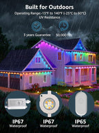 Lepro E1 AI Permanent Outdoor Lights APP Control, 150ft 90 LED Smart RGB+IC+Warm/Cool White House Eave Lights for Halloween Christmas, Alexa Google Enabled 2.4 GHz WiFi/Bluetooth, NO Remote Controller