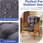 Outdoor Chair Cushions Set of 2, Patio Chair Cushions with Ties, 17x17+4” Tufted Outdoor Seat Cushions, Waterproof Patio Furniture Cushions, Outdoor Dining Chair Pads, Dark Grey