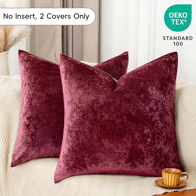 PHF Truly Velvet Euro Sham, 26"x 26",No Insert, 2 Pack Color Gradient Euro Throw Pillow Covers, Ultra Soft Cozy Pillow Covers for Luxurious Home Decorative, No Shedding, No Pilling, Wine Red
