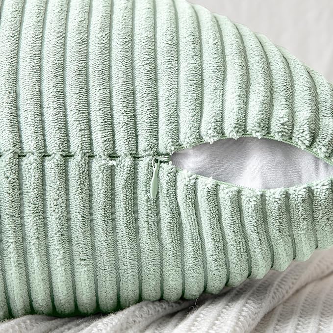 MIULEE Mint Corduroy Pillow Covers Pack of 2 Boho Decorative Spliced Throw Pillow Covers Soft Solid Couch Pillowcases Cross Patchwork Textured Cushion Covers for Spring Living Room Bed Sofa 18x18 inch