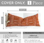 BlissBlush Fall Brick Red Boho Lumbar Throw Pillow Cover 14X36, Decorative Long Accent Body Lumbar Pillow for Bed, Farmhouse Woven Soft Chenille Textured Lumbar Pillowcase for Couch (Cover ONLY)