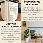 Fox & Fern 10 Inch Plant Pot with Drainage Plug — Premium Polystone White Plant Pot; Modern Planter with 3D Texture and Ceramic Finish; 10 Inch Pots for Plants Indoor & Outdoor