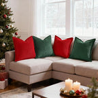 Mecatny Christmas Corduroy Throw Pillow Covers 22x22 Set of 2, Neutral Decorative Soft Boho Couch Pillow Covers with Broadside for Sofa Living Room, Christmas Red