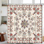 Boho Shower Curtain Floral Pattern Fabric Curtain for Bathroom Plant Theme Religion Floral Shower Curtain Sets Waterproof Decor 72x96Inch