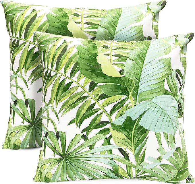 Decorative Throw Pillow Covers Set of 2 Green Leaves of Tropical Pillow Covers 20x20 inch Super Soft Short Plush Square Throw Pillows,Farmhouse Outdoor Pillow Covers for Couch Living Room