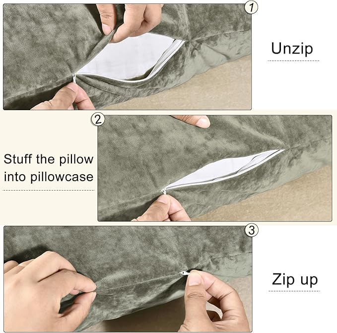 PHF Truly Velvet Zippered Body Pillowcase, No Insert, 1 Pack Ultra Soft Breathable Pillow Sham Cover with Zipper, 20"X 54" Long Luxury Cozy Warm Fuzzy Flannel Body Pillow Case, Smokey Olive
