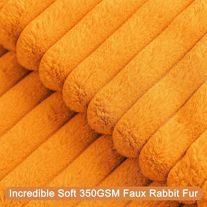 Double-Sided Faux Fur Plush Fall Throw Pillow Covers 18x18 Set of 2 Fuzzy Striped Soft Cozy Pillowcase Luxury Decorative Pillows Square Fluffy Cushion Covers for Couch Sofa Bed,Orange