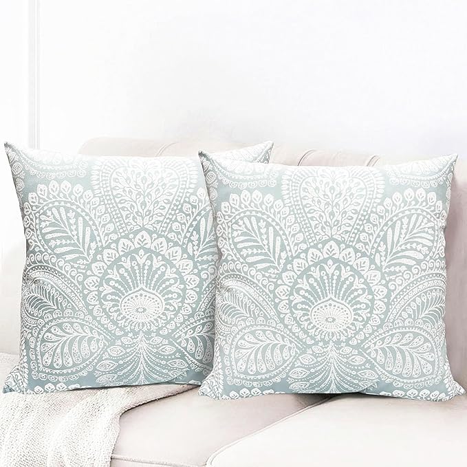 Decorative Throw Pillow Covers Set of 2 Light Blue Retro Pillow Covers 16x16 inch Super Soft Short Plush Square Throw Pillows,Farmhouse Outdoor Boho Pillow Covers for Couch Living Room