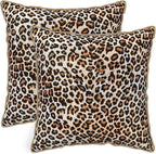 KSLIDS Leopard Print Faux Fur Soft Velvet Throw Pillow Covers Set of 2 Brown Black Cheetah Decorative Pillow Covers 18x18 Inch Animal Pillow Case for Sofa Couch Bedroom Farmhouse Home Decor