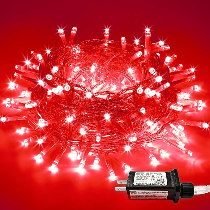 JMEXSUSS Red Halloween Decor String Lights Outdoor Indoor, 66ft 200 LED Red Christmas Lights Clear Wire, 8 Modes Halloween Twinkle Fairy Light Plug in for Tree Room Party Decorations