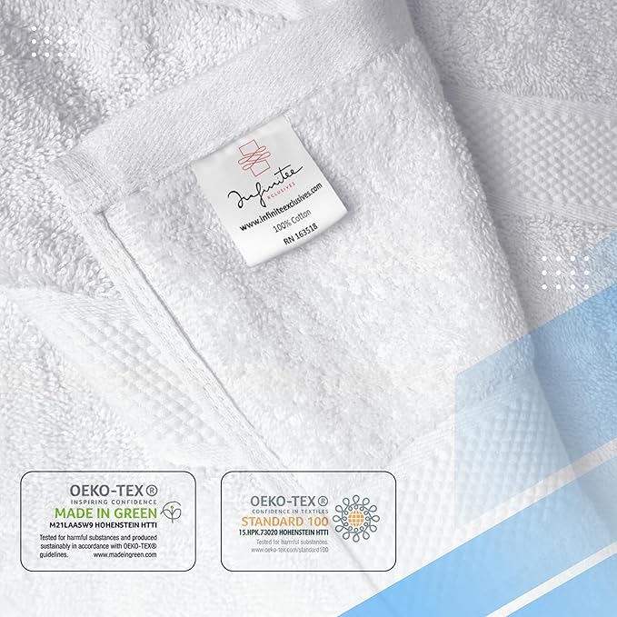 Infinitee Xclusives Luxury 100% Cotton Towel Set – 8 Piece Bathroom Towel Set (2 Bath Towels, 2 Hand Towels, 4 Washcloths) – Soft & Absorbent Towels for Bathroom (Brilliant White)