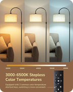 EDISHINE Dimmable Floor Lamp with Remote Control, Modern Arc Standing Lamp, 3000K-6500K Color Temperatures, Reading Light for Living Room Bedroom Office, Footswitch, LED Bulb Included, Black