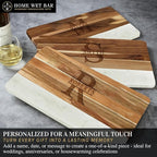 HomeWetBar Personalized Acacia Charcuterie Board With cheese Knives | Custom 16" x 9" White Marble & Acacia Wood Cheese Board | Perfect Housewarming + Wedding + Couples Gift Idea