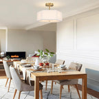Modern Ceiling Light with White Fabric Shade 3-Light Gold Semi Mount Flush Fixture for Bedroom Dining Room Kitchen and Hallway