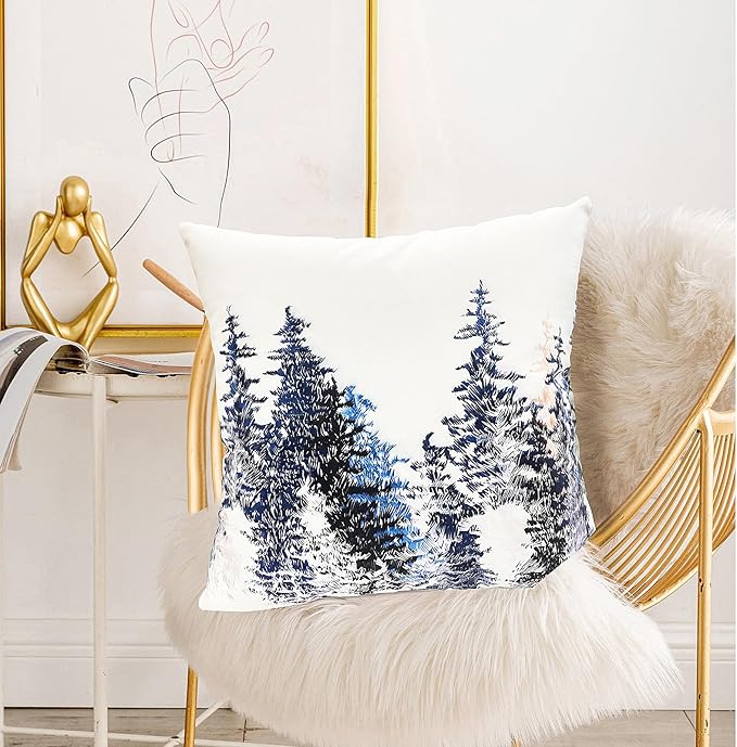 Decorative Throw Pillow Covers Set of 2 Cedar Forest Pillow Covers 16x16 inch Super Soft Short Plush Square Throw Pillows,Farmhouse Outdoor Pillow Covers for Couch Sofa Bed Living Room