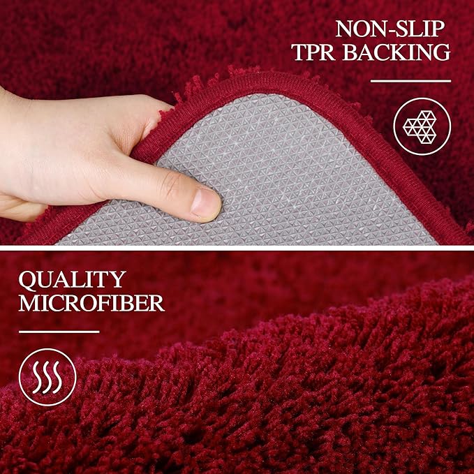 Walensee Large Bathroom Rug (24 x 40, Red) Extra Soft and Absorbent Shaggy Bath Mat Machine Washable Microfiber Non Slip Luxury Floor Mat