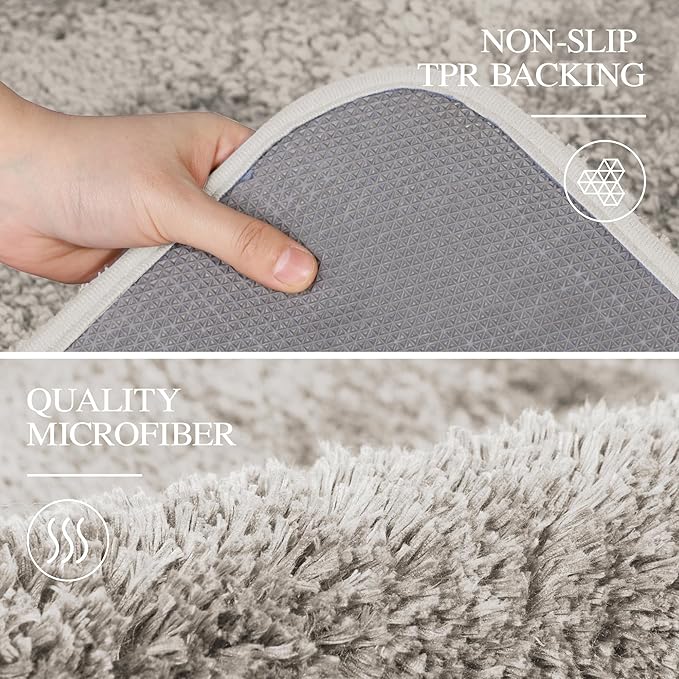 Walensee Non Slip Bath Mat - Soft Microfiber Shaggy Bath Mat (16 x 24, Light Tan) Water Absorbent Thick Plush Machine Washable Rug for Shower