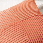MIULEE Coral Red Corduroy Pillow Covers Pack of 2 Boho Decorative Spliced Throw Pillow Covers Soft Solid Couch Pillowcases Cross Patchwork Textured Cushion Covers for Living Room Bed Sofa 20x20 inch