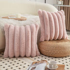 Neelvin Pink Faux Fur Cozy Soft Striped Decorative Throw Pillow Covers 16x16 inch Set of 2,Velvet Pillowcase Cushion Case for Sofa Couch