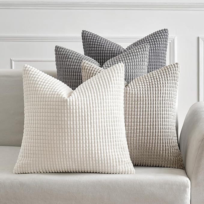 MIULEE Timeless Neutral Pillow Covers 20x20 Inch Set of 4 Mid Century Modern Grey Throw Pillows Rustic Corduroy Couch Pillowcases Nordic Home Decor for Sofa Living Room Bed