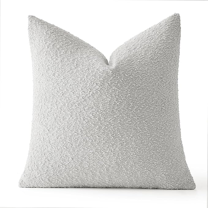 MIULEE Textured Boucle Throw Pillow Cover Light Grey Accent Solid Eruo Sham Pillow Case Decorative Soft Pack of 1 Couch Cushion Chair Sofa Bedroom Livingroom Home Decor,24x24 Inch