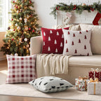 MIULEE Christmas Decorative Chenille Throw Pillow Covers, 18x18 Inch,White Red Tree, Set of 2 Cute Trees with Plaid Patterns Pillows for Sofa Couch Bedroom Chair Xmas Home Decor