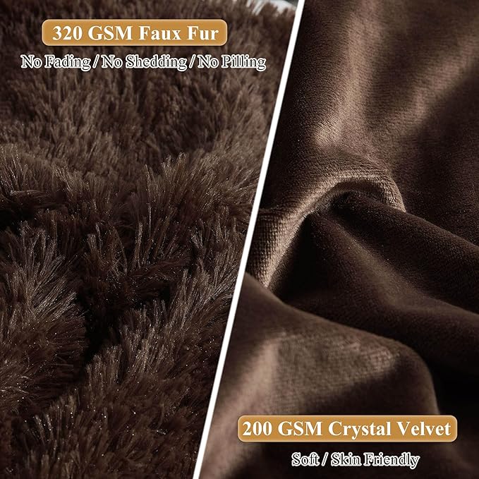 XeGe Faux Fur Brown Pillow Cases, Plush Shaggy Ultra Soft Fluffy Velvet Decorative Pillowcases, Furry Fuzzy Pillow Shams Zipper Closure, Set of 2 (Standard, Coffee)
