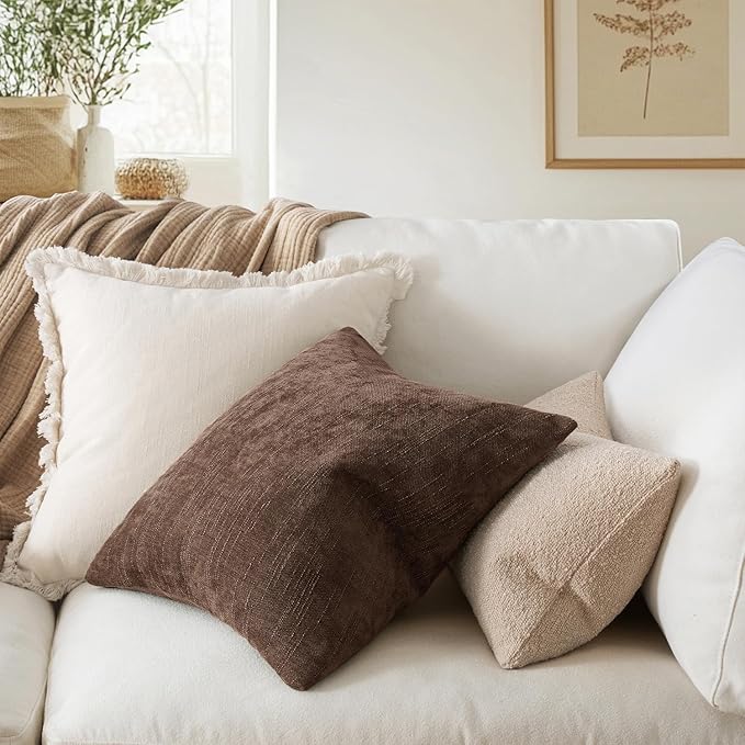 MIULEE Pack of 2 Decorative Throw Pillow Covers Soft Chenille Lumbar Accent Throw Pillows Solid Textured Cushion Covers for Couch Sofa Bedroom Living Room 20x12 Inch, Chocolate