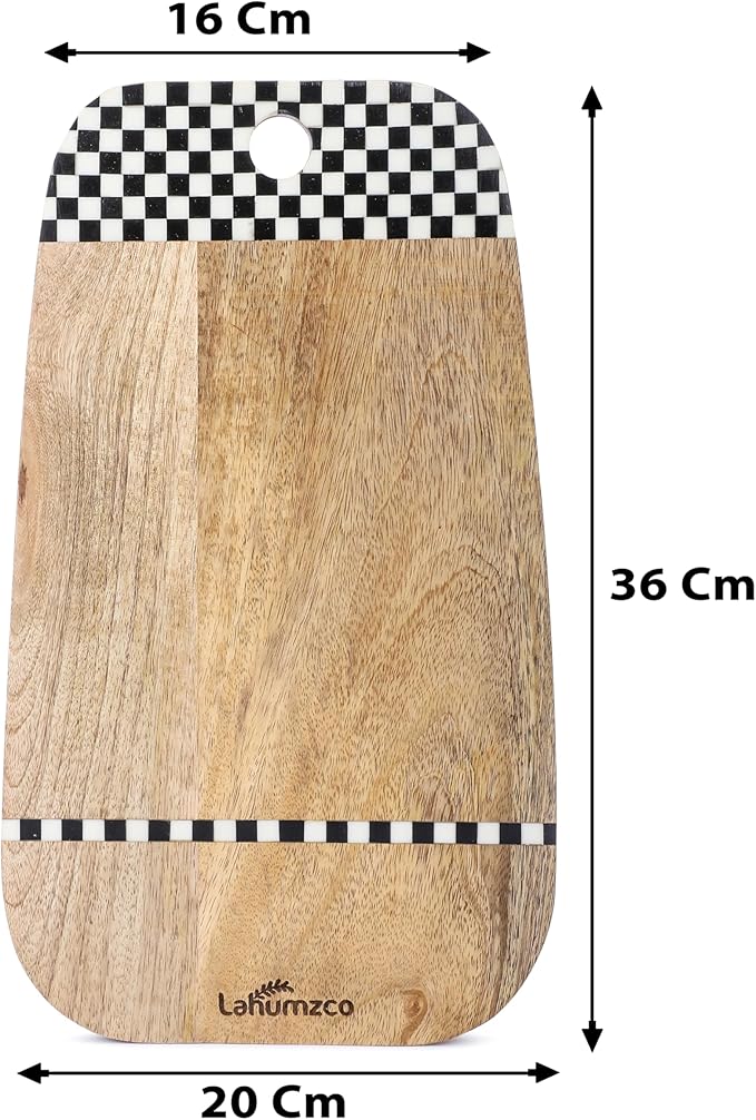 Mango Wood Oval Cutting Board Chopping Board, Cheese Board, and Charcuterie - Decorative Wooden Serving Board for Kitchen and Dining Room (Checkered Oval, 14x8 Inches)
