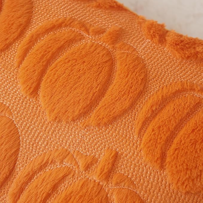 GEEORY Fall Pumpkins Soft Plush Pillow Covers, 20 x 20 Inch Set of 2, Fluffy Faux Fur Wool Decorative Farmhouse Cushion Case for Sofa Home Decoration Orange Pumpkin GC021-20