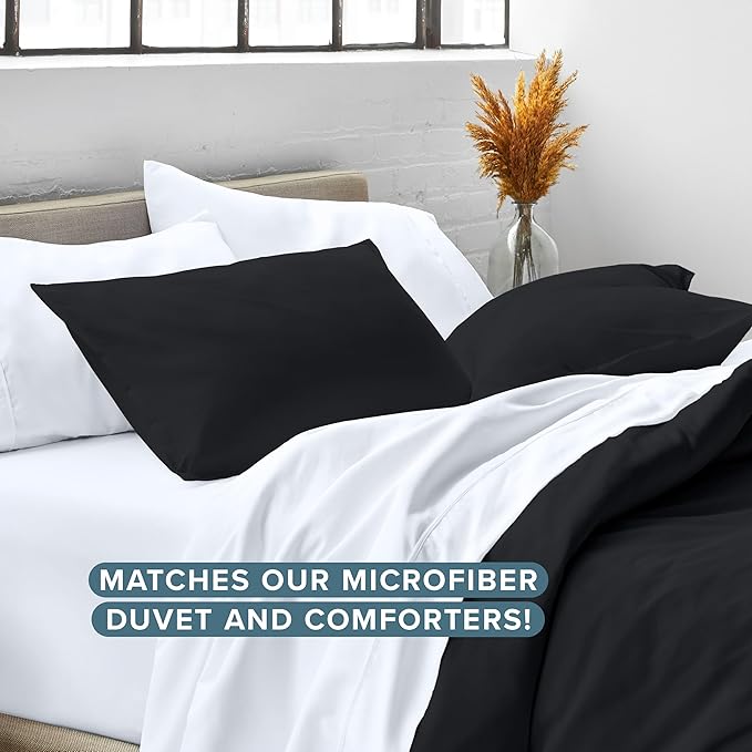 Bare Home Queen Pillow Sham Covers - Set of 2 - Premium 1800 Ultra-Soft Microfiber - Double Brushed - Pillows Not Included (Set of 2, Black)