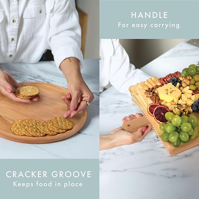 Charcuterie Board - Solid Wood Cutting Board for Kitchen with Groove & Handle, Cheese Board for Vegetables, Bread, Fruits, Meat - Decorative Wooden Serving Tray House Warming Gift