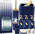 32PCS Bathroom Set Bathroom Sets with Shower Curtain and Rugs Navy Blue Bathroom Accessories,Shower Curtain Set,Bathroom Rug Set with Bathroom Trash Can