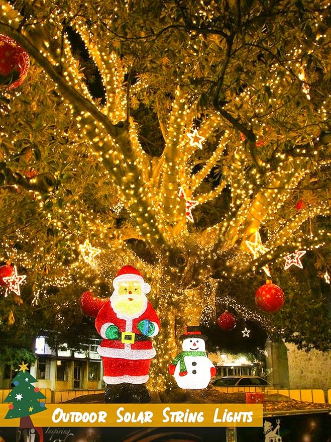 6 Pack Christmas Solar String Lights Outdoor Waterproof, 198FT 600 LED Green Wire Solar Fairy Lights with 8 Modes, Solar Twinkle Lights for Garden Tree Patio Fence Christmas Decorations (Warm White)