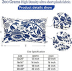 Decorative Throw Pillow Covers Set of 2 Blue Pillow Covers 12x20 inch Short Plush Square Pillows Cover Floral Throw Pillows,Farmhouse Outdoor Pillow Covers for Couch Sofa Bed Living Room