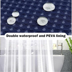 Navy Blue Bathroom Set, 25 PCS Bathroom Accessories Set with Shower Curtains, Rugs, Trash Can, Toothbrush Holder, Soap Dispensers, Toothbrush Cup, Vanity Tray, Soap Dish, Toilet Brush, Qtip Holders