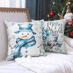 Christmas Throw Pillow Covers 16x16 Set of 4,Merry Christmas Tree Reindeer Sleigh Snowman Blue and White Xmas Winter Holiday Decorative Pillowcase Farmhouse Home Decor for Sofa Couch Cushion