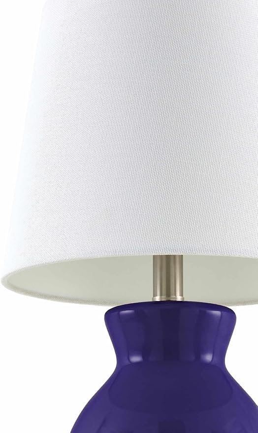 BoutiqueRugs Liliac Boho Ceramic Bedside Table Lamp for Bedroom Nightstand - End Side Lighting for Living Room - Shade Cotton - White, Navy - 15" H
