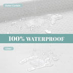 White Long No Hook Waffle Weave Shower Curtain with snap-in Liner Replacement, 230GSM Waterproof Fabric Hotel Shower Curtain Set for Bathroom, Through Mesh Top Window,71Wx80H