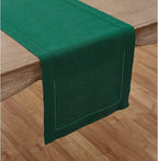 Solino Home Linen Rainforest Green Table Runner 156 Inches Long - 100% Pure Linen Extra Long Table Runner 14 x 156 Inch for Fall, Autumn, Thanksgiving, Christmas - Classic Hemstitch