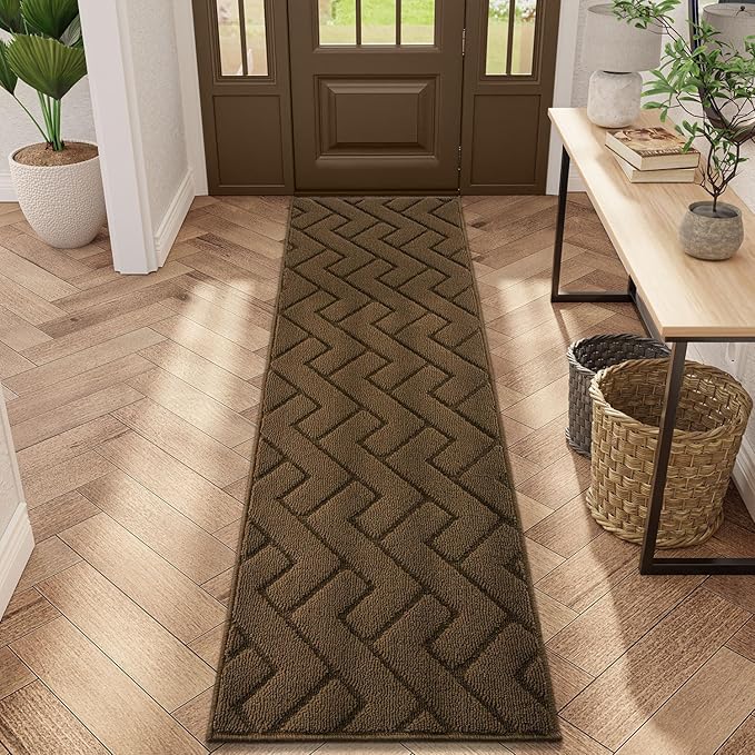 hicorfe Indoor Doormat,Front Back Door Mat Rubber Backing Non Slip Door Mats 20"x59" Absorbent Resist Dirt Entrance Doormat Inside Floor Mats Entryway Washable Low-Profile for Patio,Garden(Dark Brown)