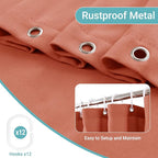 Linen Shower Curtain with 10 Hooks Modern Heavy Duty Washable Fabric Curtain Set Waterproof Thick Cloth Shower Curtains for Bathroom Bathtub Washable, W60*L70, Terracotta