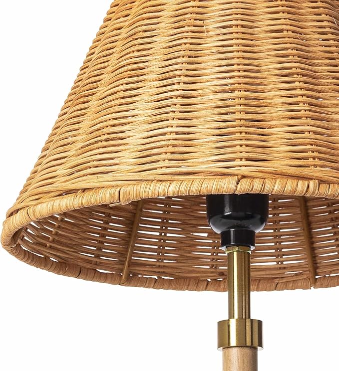 BoutiqueRugs Zakharivka Boho Bedside Table Lamp for Bedroom Nightstand - Iron End Side Lighting for Living Room - Shade Rattan - Beige, Gold - 19'' H
