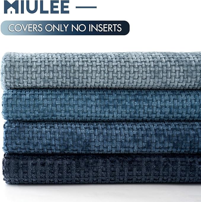 MIULEE Pack of 4 Couch Throw Pillow Covers 24x24 Inch Neutral Blue Soft Decorative Chenille Pillow Covers Farmhouse Accent Cushion Covers for Boho Western Home Coastal Decor Sofa Bedroom Living Room