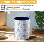 Ceramic Kitchen Utensil Holder for Countertop, Embossed Pattern Crock with Kiln-Fired Finish, Counter Organizer for Cooking Tools , ,Navy Blue