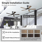 cumilo 52” Smart Ceiling Fanswith Lights Remote Control,Quiet DC Motor,Outdoor Indoor Modern Farmhouse Ceiling Fan work with Alexa App,Dimmable LED Light,Black/Brown for Bedroom Living Room Patio