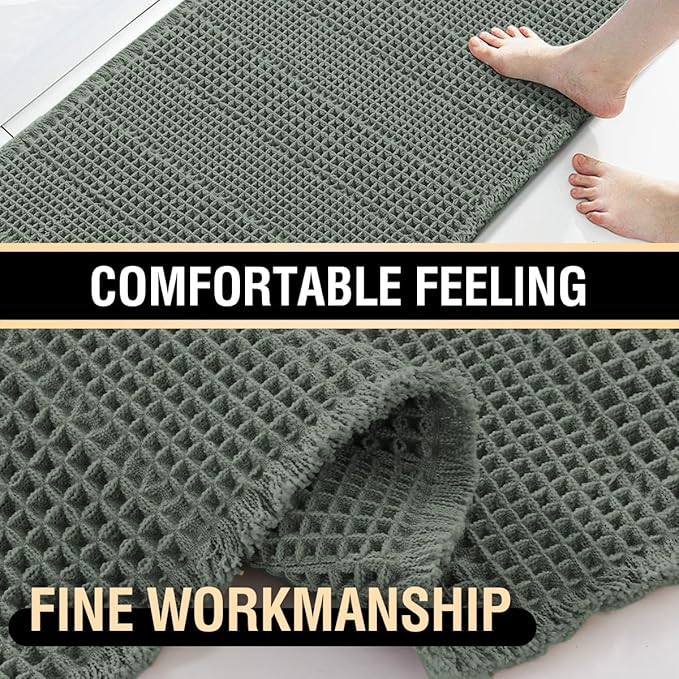H.VERSAILTEX Upgraded Waffle Runner Rug Super Absorbent Bathroom Mats Non Slip Bath Rugs for Bathroom Floor Machine Washable Dry Fast Bathroom Rugs for Beside Tub, 24" x 72", Lichen