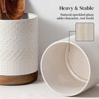 DOWAN 360° Rotating Extra Large Cooking Utensil Holder, 7.6" Kitchen Utensil Holder for Countertop, Utensil Crock for Farmhouse Kitchen Decor, Ceramic Stable Utensil Caddy, White Embossed
