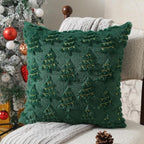 Christmas Pillow Covers 18x18 inch Set of 2 Soft Plush Faux Fur Christmas Decor Green Xmax Tree Yellow Colored Lights Decoration Throw Pillow Case for Winter Holiday Sofa Living Room PT003A18