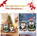 35In Christmas Lighted Penguins, Set of 2 Christmas Decorations Outdoor with 120 LED Lights,Xmas Pre-Lit Penguin Family Set,Light Up Decor with Stakes for Holiday, Yard, Lawn and Garden